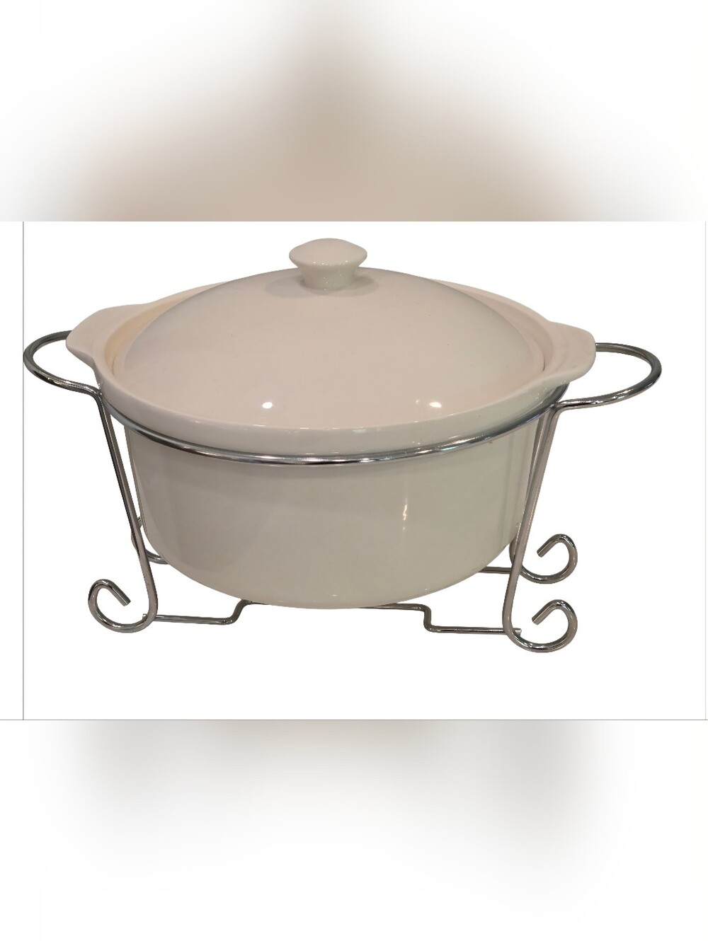 Chafing Ceramic Food Warming Dish With Lid Stand & Handles